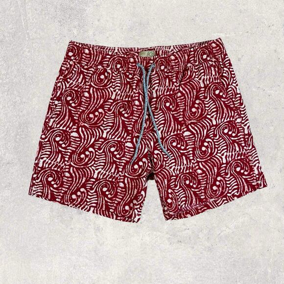 J Crew Stretch Swim Trunk in Red White Print Men’s Medium - NEW - Picture 1 of 8